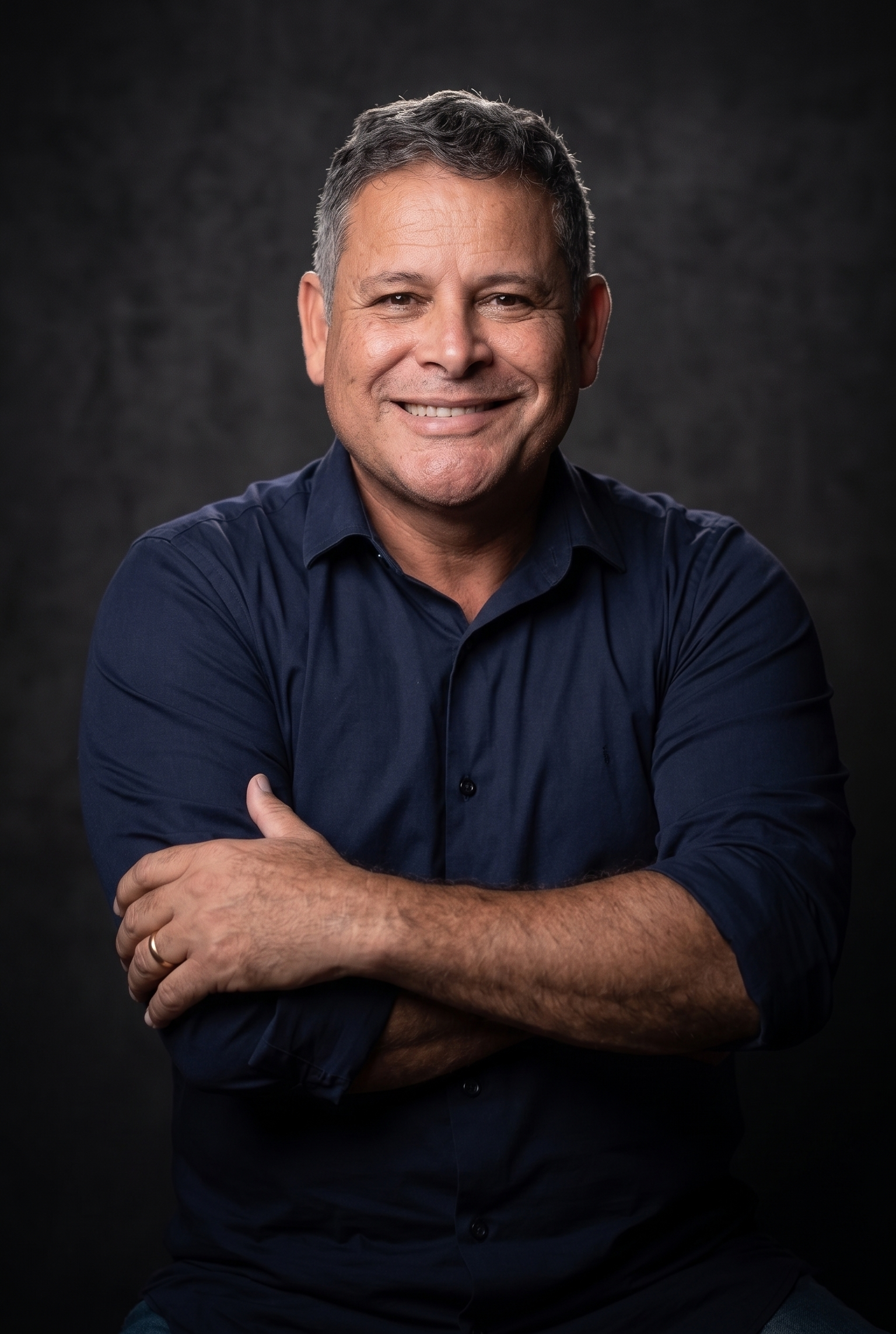 Retrato oficial de Serafim, pré-candidato a deputado federal, sorrindo e confiante.
